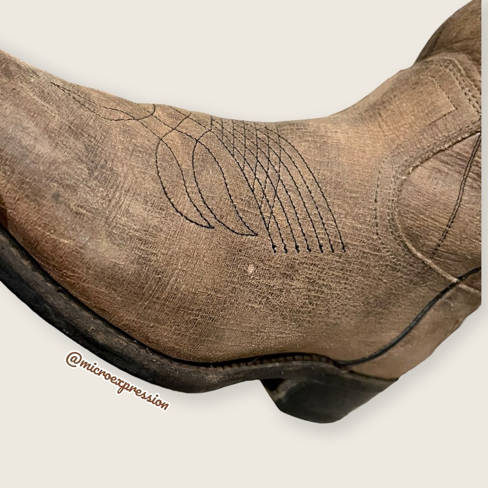 $399 Frye Billy Pull On Tan Distressed Leather Cowboy Knee/Calf High Stitch Boot - Picture 13 of 15